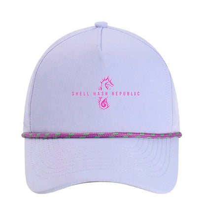 Shell Hash Republic Small Fit Women's Hat by Imperial, light purple with a pink seahorse logo and a purple and green rope accent