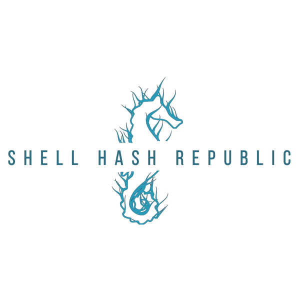 Shell Hash Republic logo with a stylized blue seahorse graphic