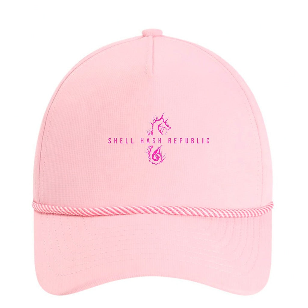 Shell Hash Republic Small Fit Women's Hat by Imperial, light pink with a pink Shell Hash Republic logo and text